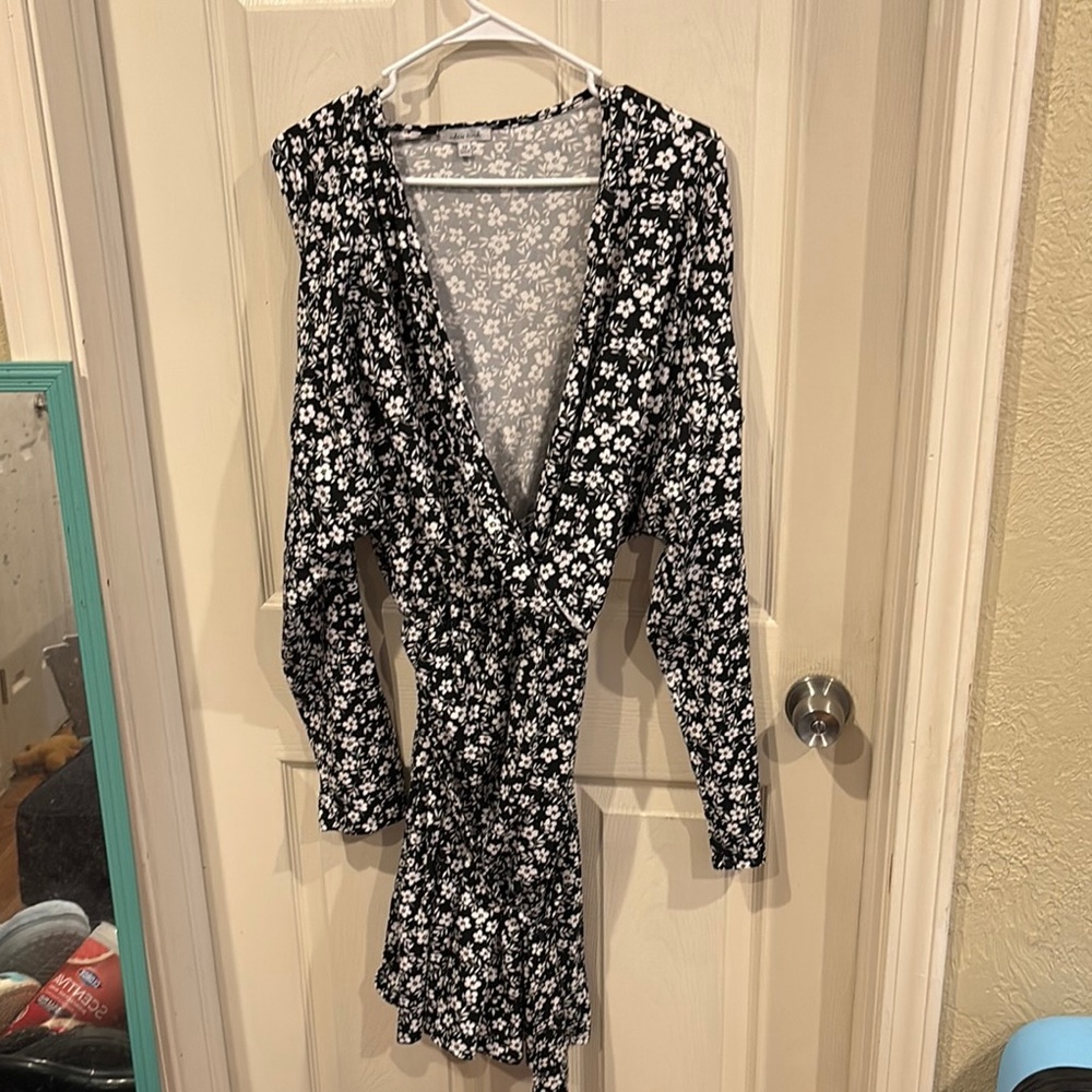 Floral Black and White Dress
